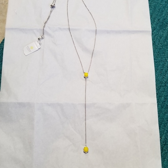 Yellow Kendra Scott Long Y Necklace Silver Rhodium Long Dainty Drop Necklace - Picture 5 of 6